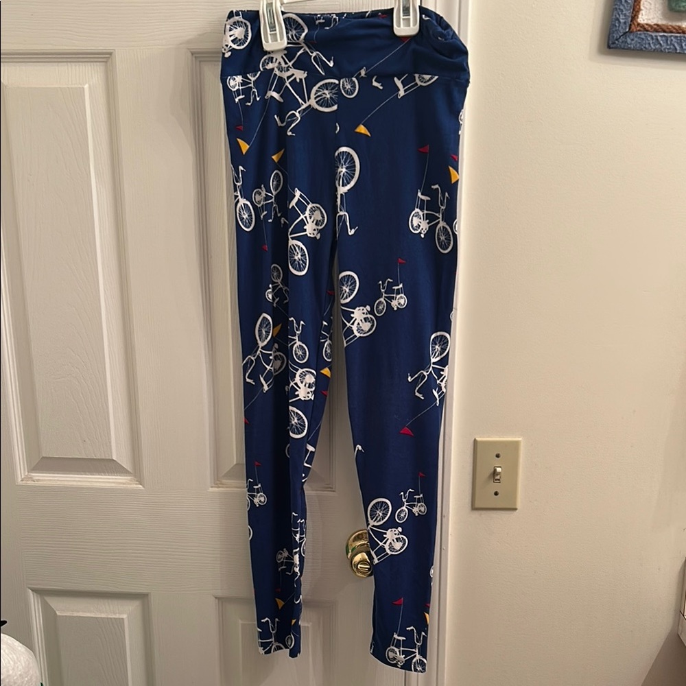Navy Blue Bicycle Print Leggings